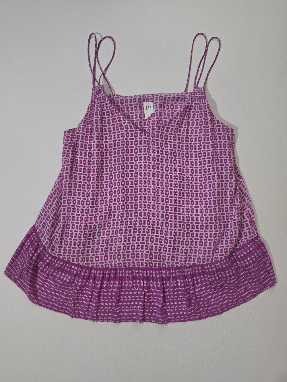 Gap‎ Babydoll Tank Top Womens Sz 4 Purple White Geometric Summer Festival Casual